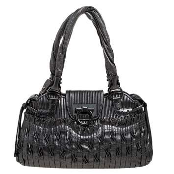 Pre Owned Salvatore Ferragamo Grey Metallic Leather Marisa Satchel