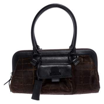 Pre Owned Salvatore Ferragamo Brown/Black Calfhair and Leather Satchel