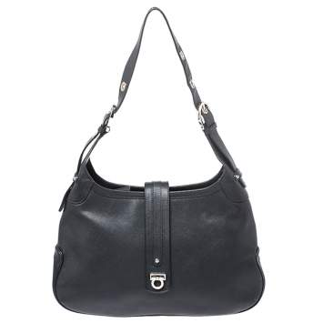 Pre Owned Salvatore Ferragamo Black Leather Hobo