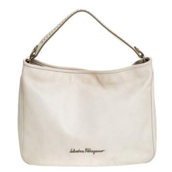 Pre Owned Salvatore Ferragamo Off-White Leather Hobo