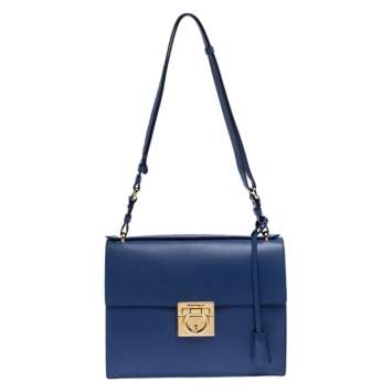 مملوكة مسبقًا Salvatore Ferragamo Blue Leather Gancio Lock Shoulder Bag
