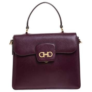 Pre Owned Salvatore Ferragamo Purple Leather Kelly Top Handle Bag