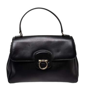 مملوكة مسبقًا Salvatore Ferragamo Black Leather Gancini Satchel
