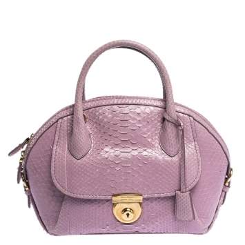 Pre Owned Salvatore Ferragamo Lilac Python Medium Fiamma Satchel