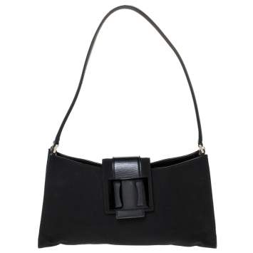 مملوكة مسبقًا Salvatore Ferragamo Black Canvas and Leather Baguette Bag