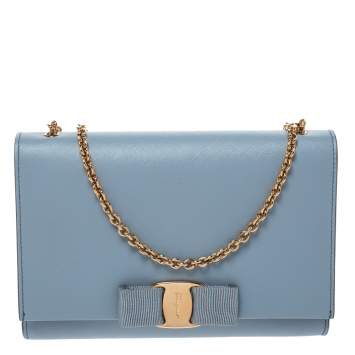 Pre Owned Salvatore Ferragamo Sky Blue Leather Ginny Crossbody Bag