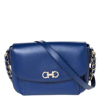 Pre Owned Salvatore Ferragamo Blue Leather Sandrine Shoulder Bag