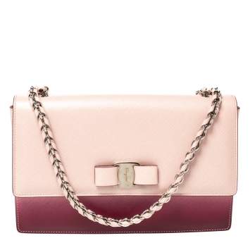 Pre Owned Salvatore Ferragamo Pink/Burgundy Ombre Leather Ginny Shoulder Bag
