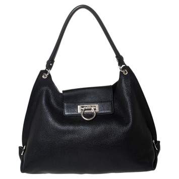 Pre Owned Salvatore Ferragamo Black Leather Sofia Hobo