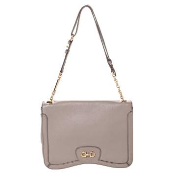 Pre Owned Salvatore Ferragamo Beige Leather Shoulder Bag