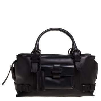 Pre Owned Salvatore Ferragamo Black Leather Front Pocket Satchel 
