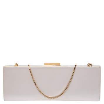 Pre Owned Salvatore Ferragamo Pearl Satin Frame Chain Clutch