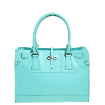 Pre Owned Salvatore Ferragamo Turquoise Leather Briana Tote