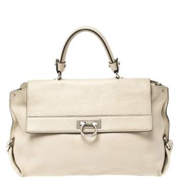 Pre Owned Salvatore Ferragamo Beige Leather Large Sofia Top Handle Bag