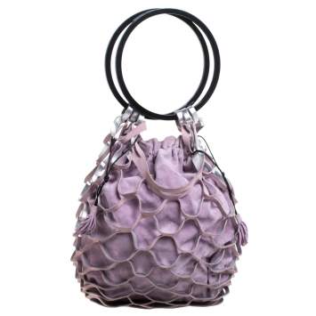Pre Owned Salvatore Ferragamo Lavender Caged Leather and Suede Ring Handle Bag