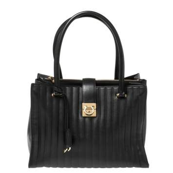 Pre Owned Salvatore Ferragamo Black Leather Batik Tote