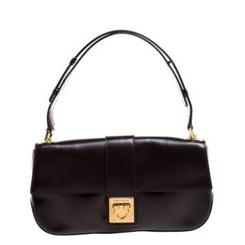 Pre Owned Salvatore Ferragamo Brown Patent Leather Shoulder Bag