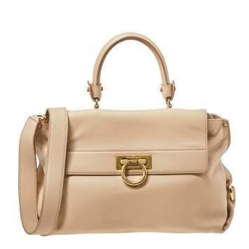Pre Owned Salvatore Ferragamo Beige Leather Medium Sofia Top Handle Bag