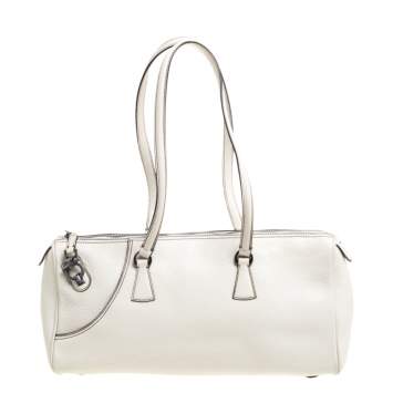 Pre Owned Salvatore Ferragamo White Leather Gancio Zip Satchel