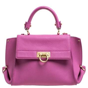 Pre Owned Salvatore Ferragamo Pink Leather Small Sofia Top Handle Bag