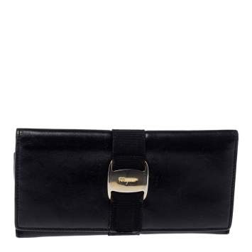 Pre Owned Salvatore Ferragamo Black Leather Bow Wallet