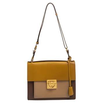 Pre Owned Salvatore Ferragamo Tri Color Leather Marisol Top Handle Bag