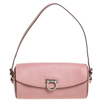Pre Owned Salvatore Ferragamo Pink Leather Gancini Baguette