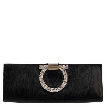 Pre Owned Salvatore Ferragamo Black Velvet Musa Gancini Clutch