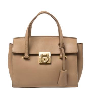 Pre Owned Salvatore Ferragamo Beige Leather Mara Satchel