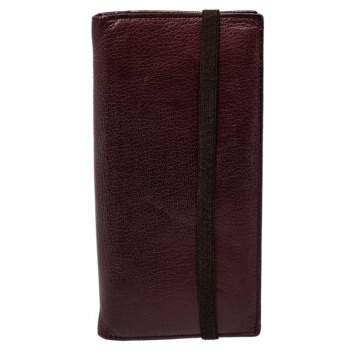 Pre Owned Salvatore Ferragamo Burgundy Leather Long Bifold Wallet