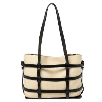 Pre Owned Salvatore Ferragamo Black/Beige Leather, Canvas and Nylon Interchangeable Tote