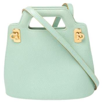 Pre Owned Salvatore Ferragamo Mint Green Leather Double Gancini Lock Tote