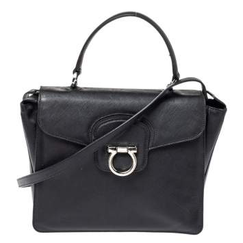 Pre Owned Salvatore Ferragamo Black Leather Katia Top Handle Bag