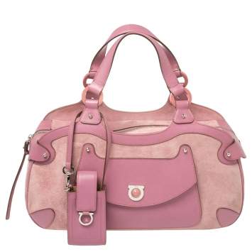 Pre Owned Salvatore Ferragamo Pink Suede and Leather Satchel