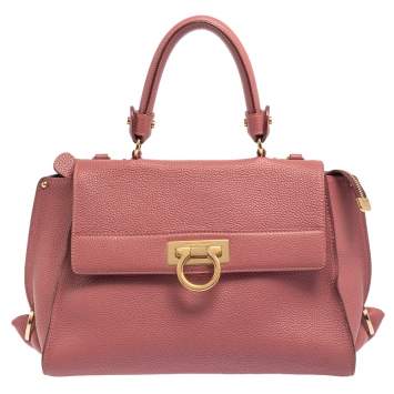 Pre Owned Salvatore Ferragamo Pink Grained Leather Medium Sofia Top Handle Bag