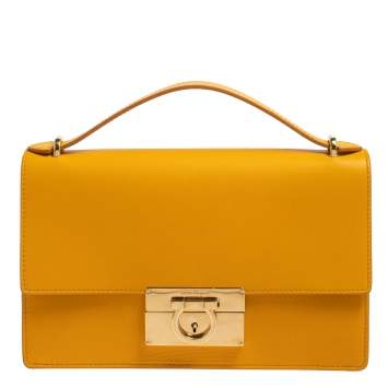 Pre Owned Salvatore Ferragamo Yellow Leather Gancini Clutch