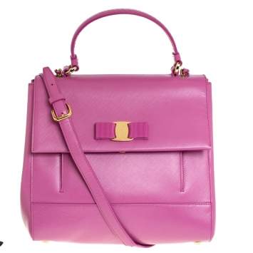 Pre Owned Salvatore Ferragamo Pink Leather Carrie Top Handle Bag