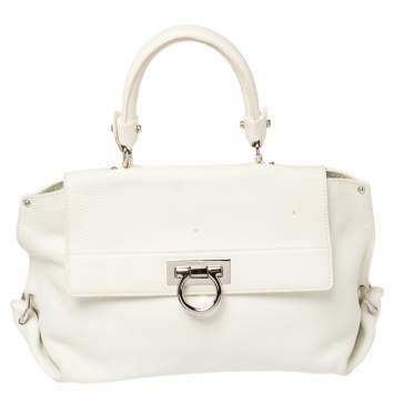 Pre Owned Salvatore Ferragamo White Leather Medium Sofia Top Handle Bag