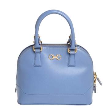 Pre Owned Salvatore Ferragamo Blue Saffiano Leather Darina Satchel