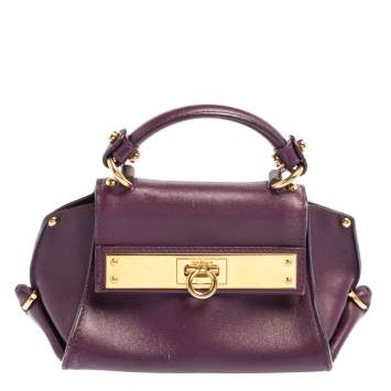Pre Owned Salvatore Ferragamo Purple Leather Mini Sofia Crossbody Bag
