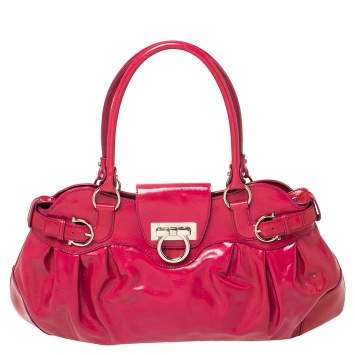 Pre Owned Salvatore Ferragamo Fuchsia Patent Leather Marisa Satchel