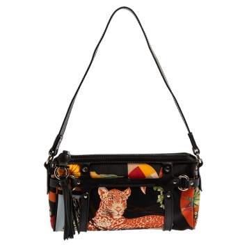 Pre Owned Salvatore Ferragamo Multicolor Nylon/Leather Jungle Safari Print Leopard Baguette