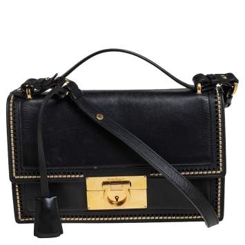 Pre Owned Salvatore Ferragamo Black Leather Gancini Crossbody Bag
