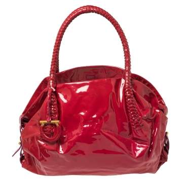 Pre Owned Salvatore Ferragamo Pink Patent Leather Braided Satchel