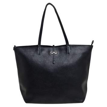 Pre Owned Salvatore Ferragamo Black Leather Gina Tote