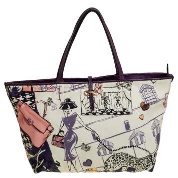 Pre Owned Salvatore Ferragamo Multicolor Bice Scarf Printed Nylon and Leather Zip Tote