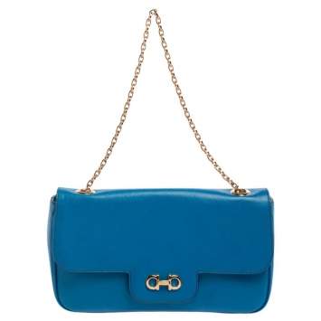 Pre Owned Salvatore Ferragamo Blue Leather Luciano Shoulder Bag