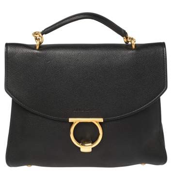 Pre Owned Salvatore Ferragamo Black Leather Margot Gancini Top Handle Bag
