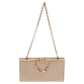 Pre Owned Salvatore Ferragamo Beige Satin Musetta Clutch