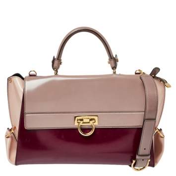 Pre Owned Salvatore Ferragamo Multicolor Patent Leather Large Sofia Top Handle Bag